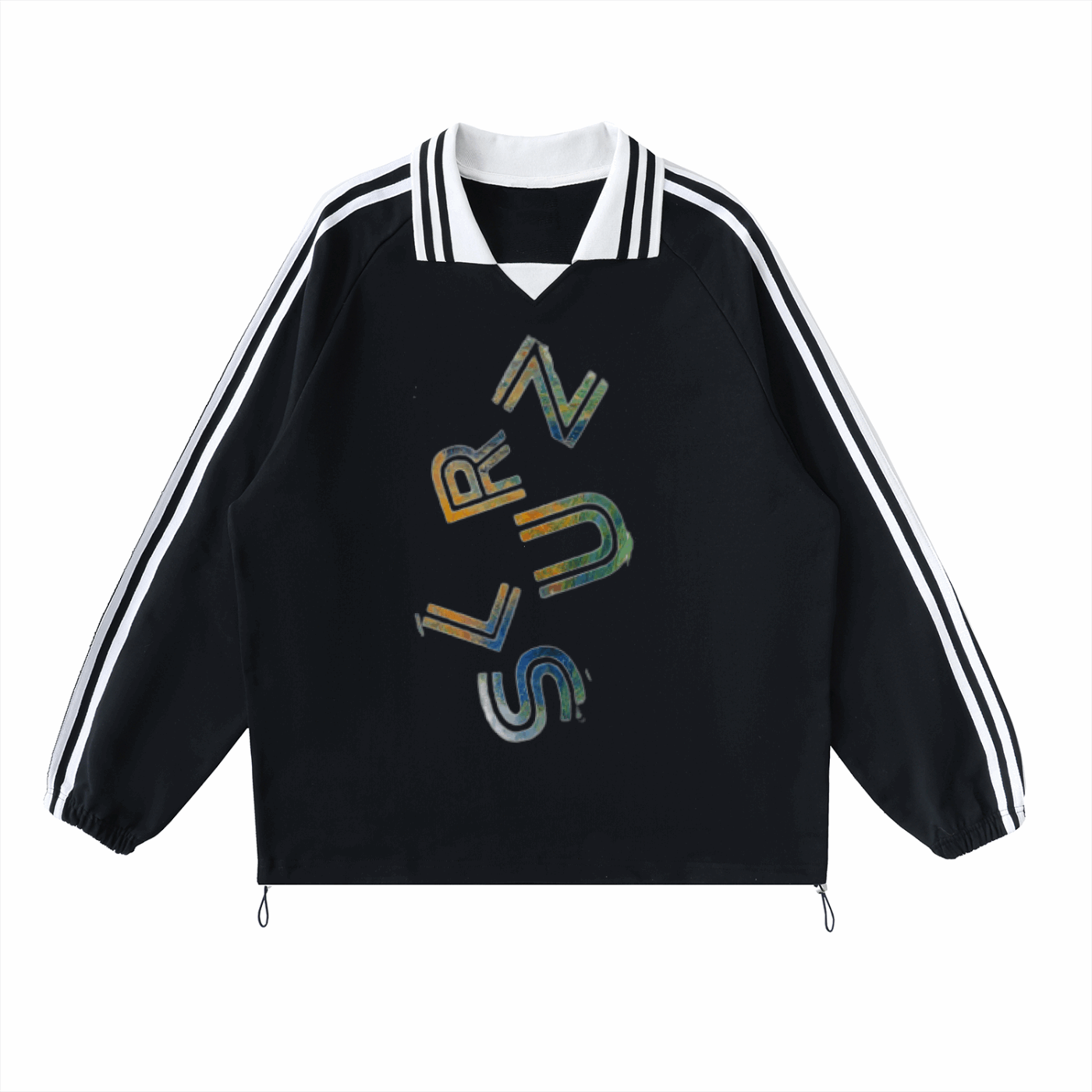 Contrast Striped Lapel Collar Sweatshirt