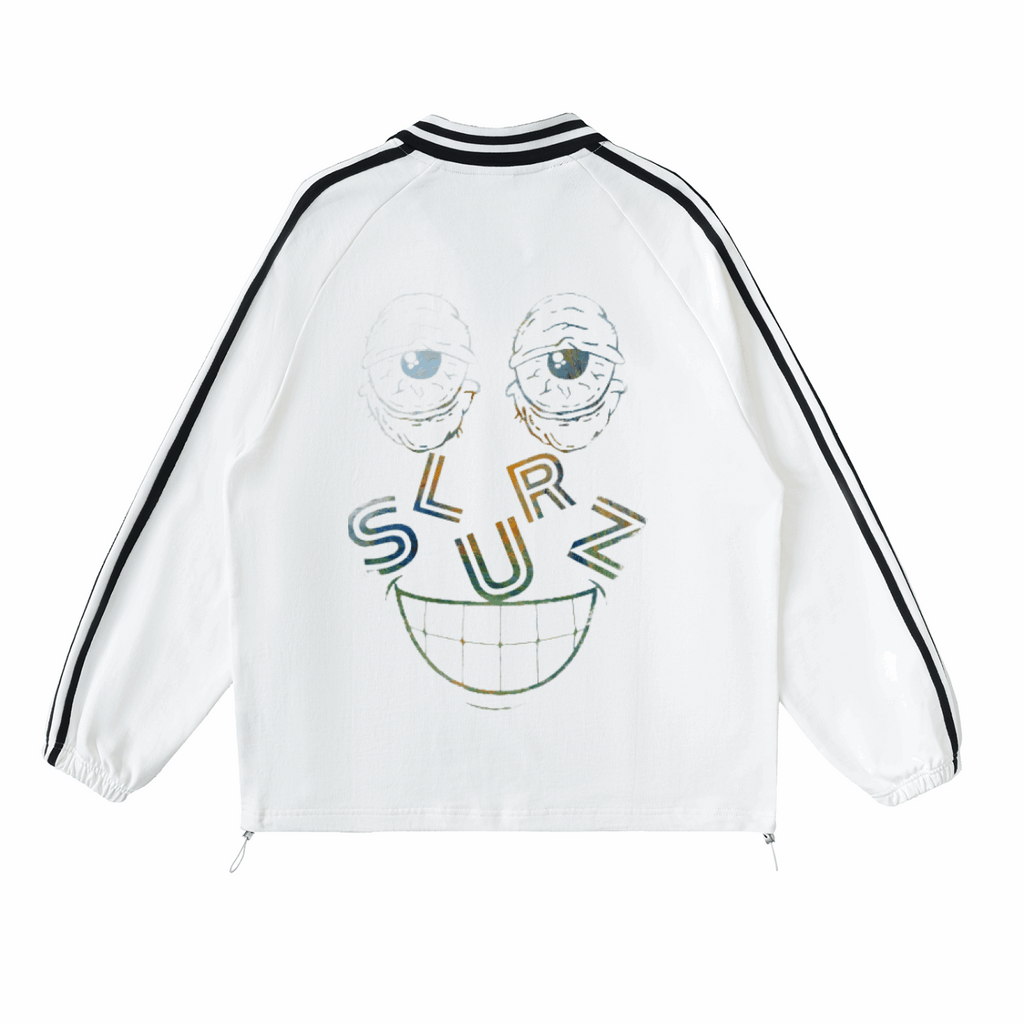 Contrast Striped Lapel Collar Sweatshirt