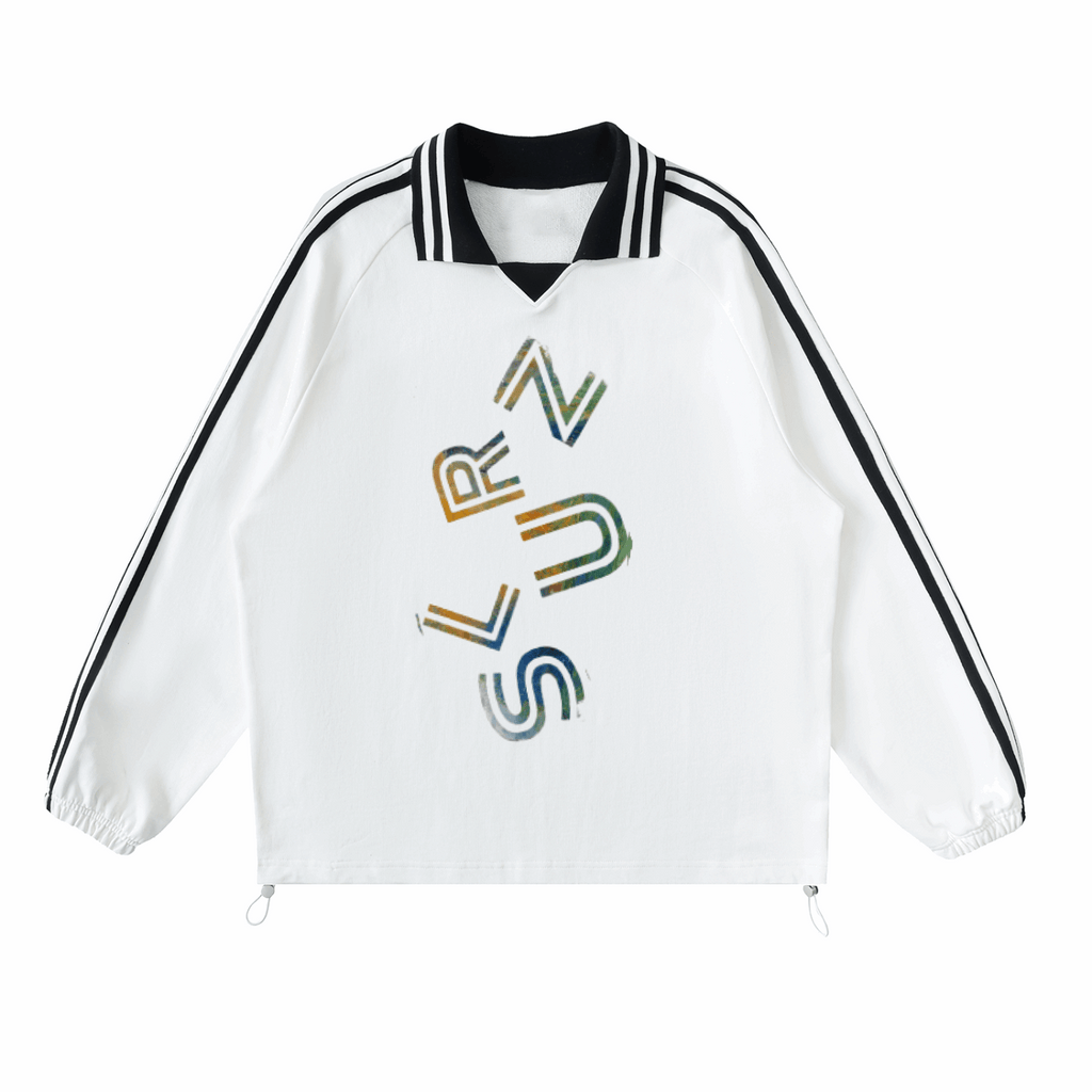 Contrast Striped Lapel Collar Sweatshirt