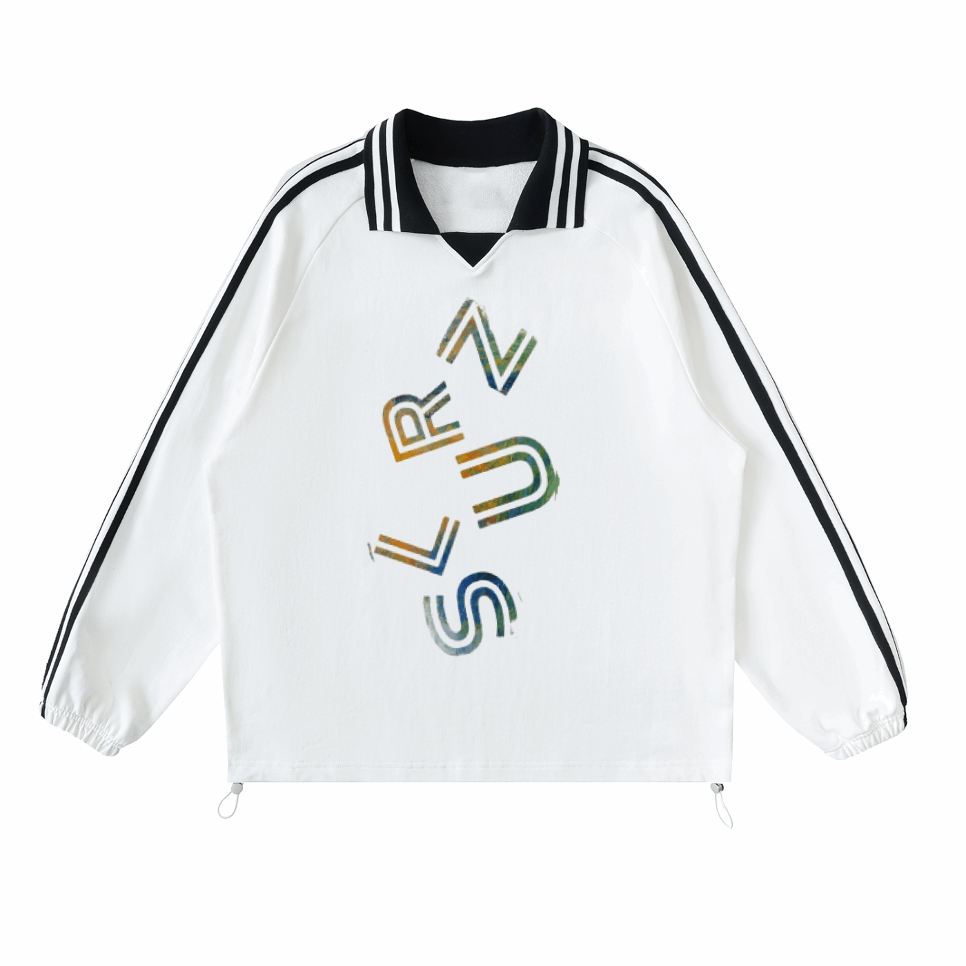 Contrast Striped Lapel Collar Sweatshirt